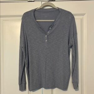 Baby blue Ribbed Long Sleeve Henley Shirt